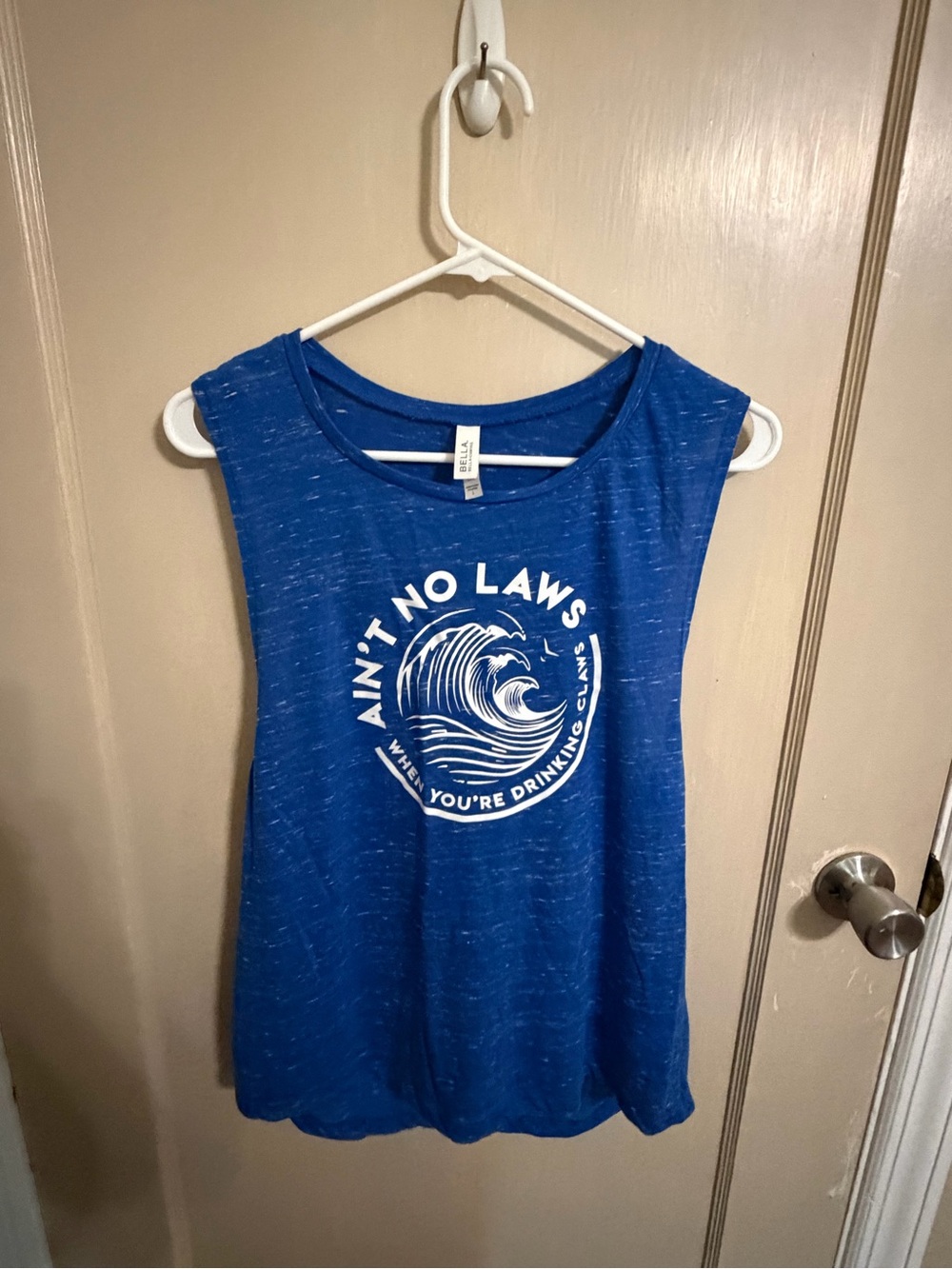Bella Canvas Blue Graphic Tank Top with White Wave Print